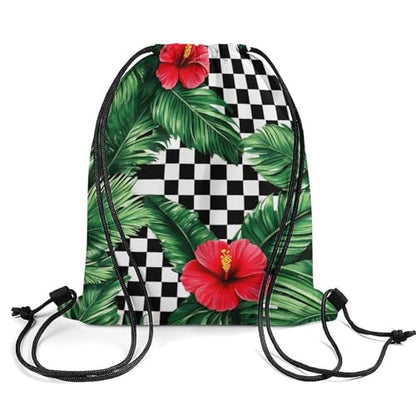 Water Resistant Drawstring Backpack Lightweight Sackpack for Yoga Gym Beach Travel, Men Women Unisex Sports Bag, Tropical Palm Leaves Hibiscus Bags - color: Picture (1013)