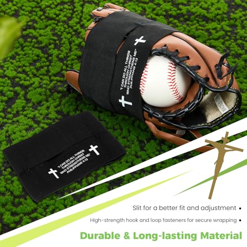 Simgoing Christian Cross Softball Glove Wrap with Bible Verse Speeds Up Break in Process Baseball & Softball Elastic Mitt Glove Strap Band Keep Pocket Formed Ideal for Players of All Ages - style: Christian Style