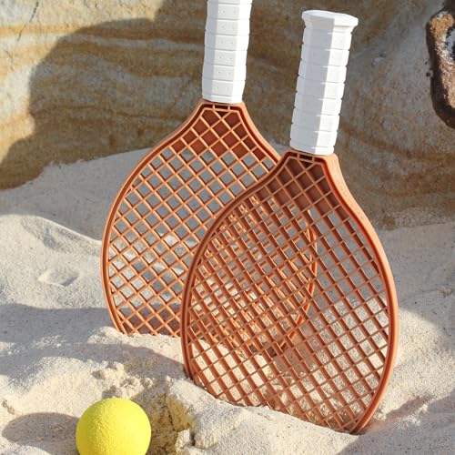 SUNNYLiFE Beach Racket Set, Beach Tennis, 2 Rackets and 2 Balls, PP and TPR Material, Clay Color, with Mesh Carry Bag