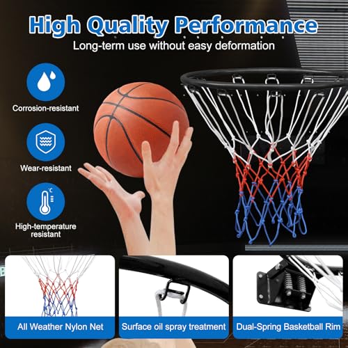 Solid Basketball Rim, Athfiner 18" Basketball Hoop Replacement Wall Mounted Outdoor Indoor Hanging Double Spring with All Weather Net
