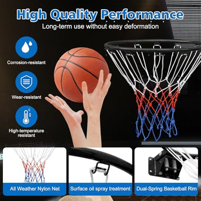 Solid Basketball Rim, Athfiner 18" Basketball Hoop Replacement Wall Mounted Outdoor Indoor Hanging Double Spring with All Weather Net