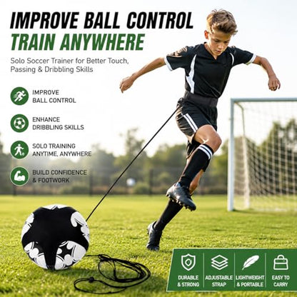 Solo Soccer Trainer for Kids & Teens – Adjustable Soccer Training Aid with Waist Belt & Tether for Ball Control, Footwork, Passing & Shooting Practice
