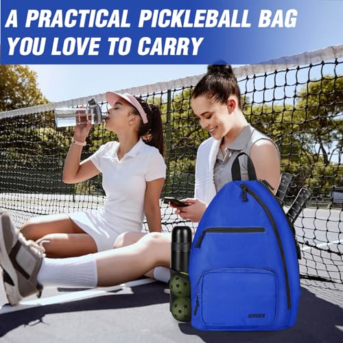 AEROBIX Pickleball Bag for Women & Men, Pickle Ball Backpack - Upgraded Zippers, Large Capacity, Padded Paddle Pocket, Adjustable Sling Bag (No Accessories) - color: BLUE