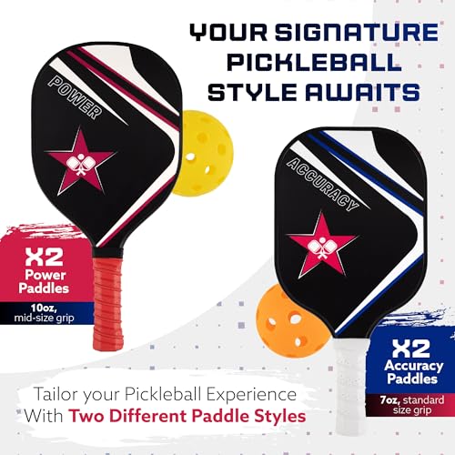Pickleball Net Complete Kit, Full Court Size (22 FT) Two Different Paddle Styles, Weather Resistent Metal Frame, Carry Bag, for Indoor/Outdoor/Driveway.