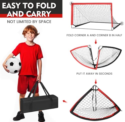 EVERRUSH 6' x 4' Soccer Goals Nets for Backyard Beach Pop Up Soccer Training Equipment Net Portable Goal Set with Ball, and Cones, Youth Outdoor Sports Games Football Goal with Carry Bag