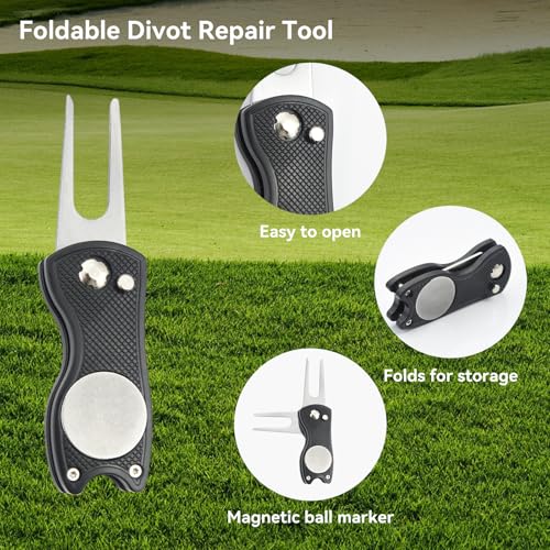 Golf Accessories Kit - Golf Club Cleaner with Golf Brush with Water, Golf Towel, Divot Repair Tool, Golf Tee Holder, Marking Pen & Golf Ball Marker, Golf Gifts for Men and Women