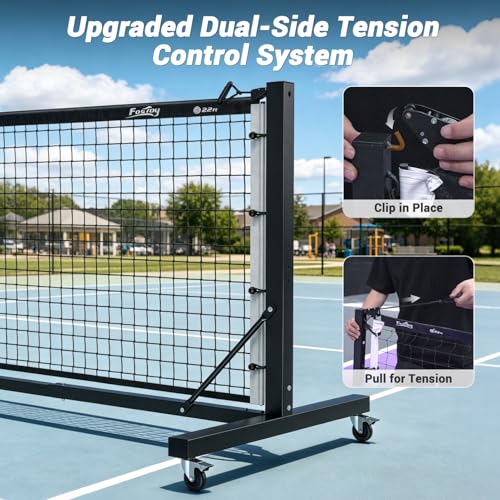 Pro Aluminum Pickleball Net with Carbon Fiber Paddle, Dual-Side Tension Lock System, Locking Wheels, 22FT Tournament Regulation Size for Outdoor Court, Driveway & Gym, Easy Setup, Carry Bag