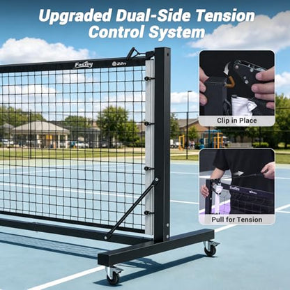 Pro Aluminum Pickleball Net with Carbon Fiber Paddle, Dual-Side Tension Lock System, Locking Wheels, 22FT Tournament Regulation Size for Outdoor Court, Driveway & Gym, Easy Setup, Carry Bag