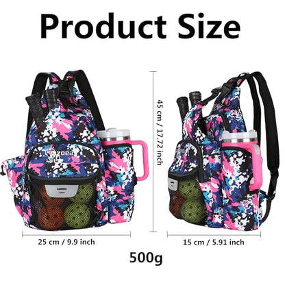 ZOEA Pickleball Backpack Bag for Men Women, Fits 40oz Tumbler, Holds 4 Paddles with Fence Hook, Waterproof Reflective, 7 Pockets Convertible Straps - color: Black