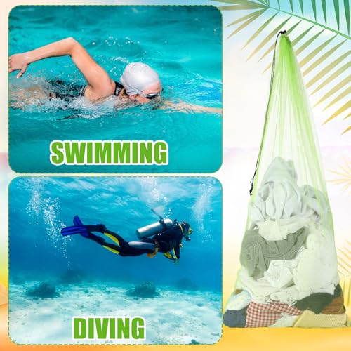 6 Pcs large Mesh Bag 24 x 48 inch Ball Mesh Drawstring Storage Sports Equipment Bag for Balls Beach - color: Green