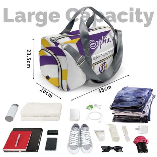 Personalized Volleyball Purple Yellow Multi-Function Travel Duffel Handbag Large Capacity Handbag Women Men Gym Yoga Ballet with Name - color: Volleyball 2