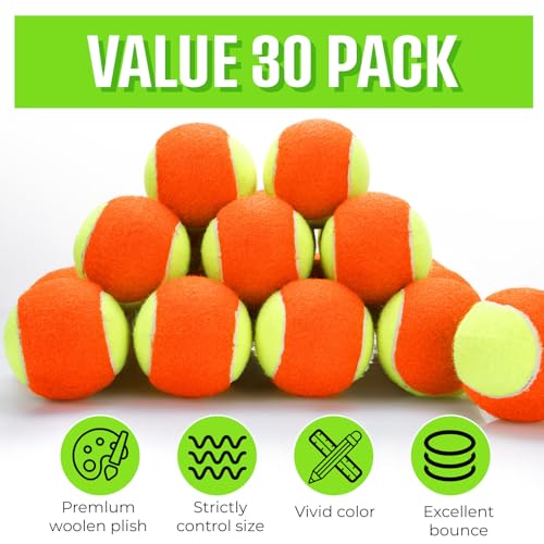 Foilswirl 30 Pcs Tennis Balls Bulk 50% Low Compression Orange Tennis Ball for Beginners Training Practicing Transition Pet Dog Playing Practice, 2. 56 Inch