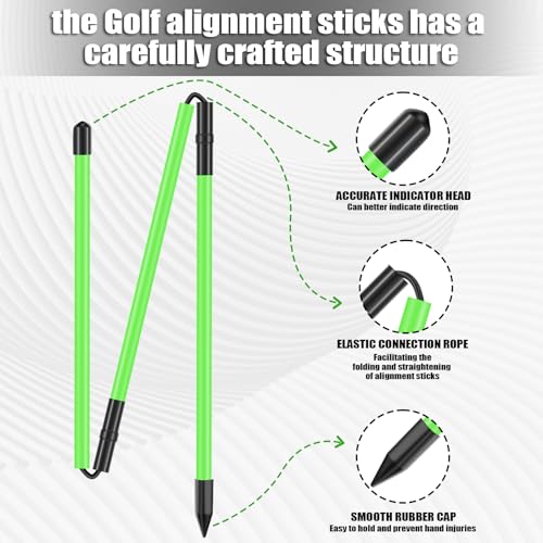 Olaismln Collapsible Golf Alignment Sticks 2Pack, 48" Alignment Sticks for Golf Training,Golf Training Equipment for Aiming, Putting and Swing with Clear Tube Case