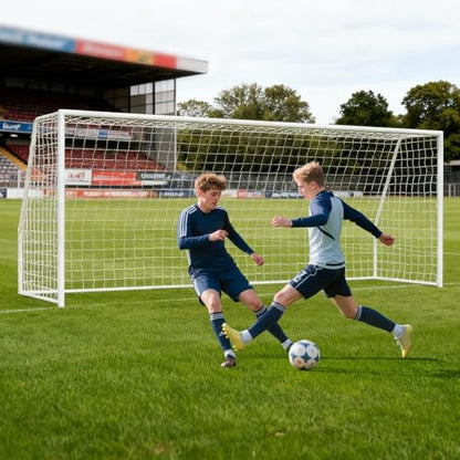 NAIZEA Soccer Goals - 24x8/21x7/18x7/12x6/16x7/10x6/8x6/6x4FT Soccer Goals for Backyard Training- Portable Metal Soccer Net for Youth & Adults - Heavy Duty Steel for Indoor Outdoor Games & Practice - size: 18ft x 7ft, style: Trainer-White/Steel
