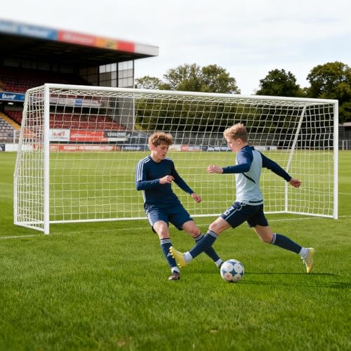 NAIZEA Soccer Goals - 24x8/21x7/18x7/12x6/16x7/10x6/8x6/6x4FT Soccer Goals for Backyard Training- Portable Metal Soccer Net for Youth & Adults - Heavy Duty Steel for Indoor Outdoor Games & Practice - size: 18ft x 7ft, style: Trainer-White/Steel