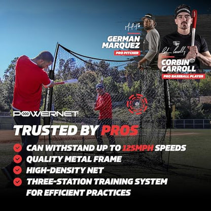 PowerNet Triple Threat Baseball Net, 3 Way 7' x 7' Batting, Hitting & Pitching Net Covers 147 Sq Ft, Softball Baseball Training Equipment, Baseball Practice Net - color: Black