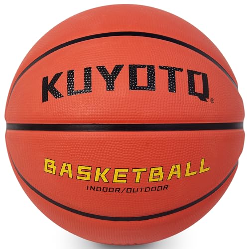 KUYOTQ Kids Youth Adult Size 3/4/5/6/7 (22/25.5/27.5/28.5/29.5") Basketball Premium Rubber or Faux Leather Basketball Indoor Outdoor Basketball for Boys Girls Womens Mens Basketball Gifts (Deflated) - color: Brown Thickened Rubber, size: Size 5 Kids & You