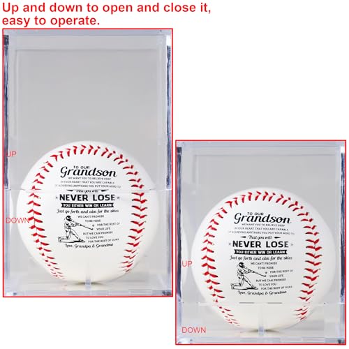 SYNGUCK Baseball Gift for Grandson-Clear Acrylic Display Case-Heartfelt Grandparents to Grandson Baseball with Inspirational Message - Perfect Birthday, Graduation Gift - style: Love,grandpa&grandma(Style 2)