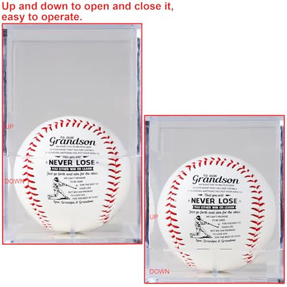 SYNGUCK Baseball Gift for Grandson-Clear Acrylic Display Case-Heartfelt Grandparents to Grandson Baseball with Inspirational Message - Perfect Birthday, Graduation Gift - style: Love,grandpa&grandma(Style 2)