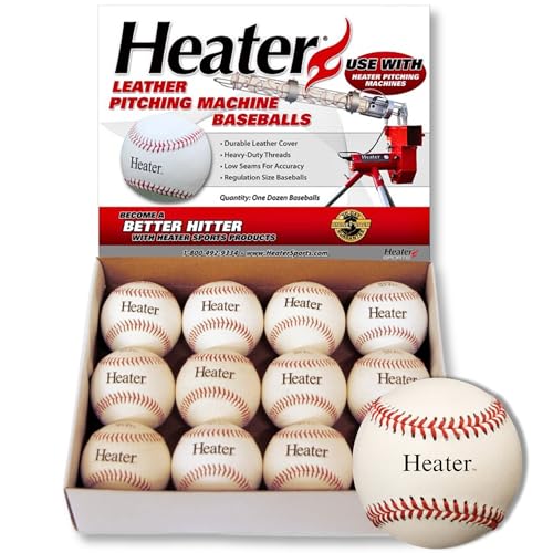Heater Sports Leather Pitching Machine Baseballs, Low Profile Seams for Greater Accuracy, Batting Practice Training Balls Safe for Aluminum, Wooden or Composite Bats, 12 Pack