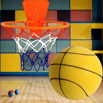 Silent Basketball Hoop and Ball, 18cm Wall Mounted Basketball Hoop Indoor, Noiseless Foam Elastic Sponge Ball WithHoop, SilentBall Professional Indoor BasketballFrame - color: Yellow