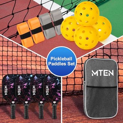 Pickleball Paddles Set of 2 or 4, or Single Paddle – USAPA Approved Fiberglass Surface Pickleball Rackets Set for Men & Women - color: Black*4