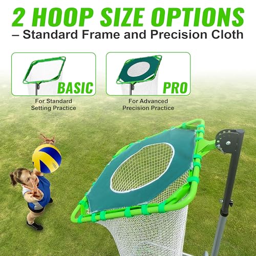Volleyball Setter Training Net Equipment, Setting Trainer with Target Hoop, Precision Cloth, Ball Collection, Adjustable 5 Heights (4.7-9.8 ft) 6 Angles