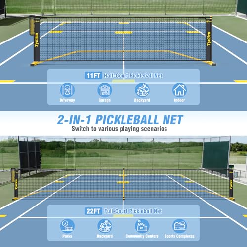 Portable Pickleball Net for Driveway, 22 FT Regulation Size & 11 FT Half Court Size Pickle Ball Net with Ball Collector, 2-in-1 Pickle Ball Net with Carry Bag for Garages Backyard - style: Pickleball Net with Court Markers