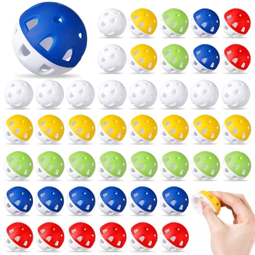 Junkin 50 Pack Practice Golf Balls Limited Flight Plastic Impact Golf Balls 1.65 Inch Hollow Soft Training Resistant EVA Foam Realistic Feel for Indoor Outdoor Swing Training - color: Colorful