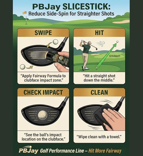 PBJay Slicestick Golf Club Balm Anti Slice and Anti Hook Formula Reduces Side Spin for Straighter Drives and Better Accuracy Clean Easy Application for Drivers Woods and Hybrids