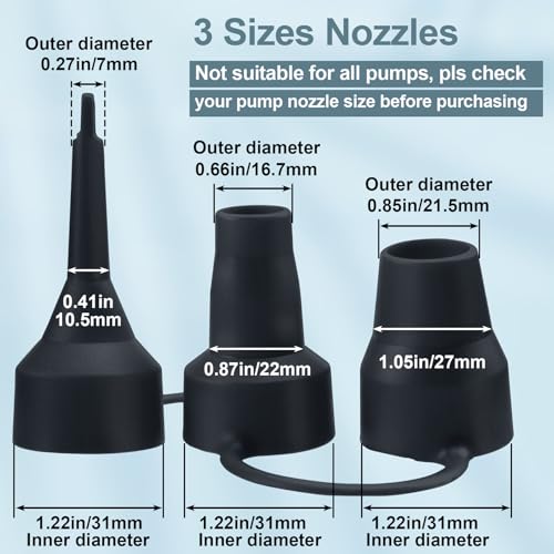 3 Set Air Pump Nozzles for Inflatables, Plastic Replacement Nozzles, 3 Size Air Pump Adapter for inflatables, Air Bed, Air Mattress, Black