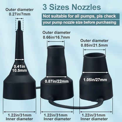 3 Set Air Pump Nozzles for Inflatables, Plastic Replacement Nozzles, 3 Size Air Pump Adapter for inflatables, Air Bed, Air Mattress, Black