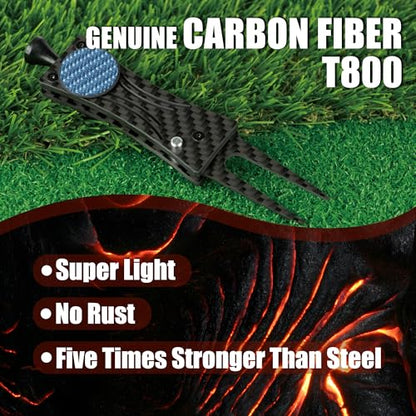 SANDIAN, Golf Divot Repair Tool, Strong Super Light Carbon Fiber T800 Made Switchblade Foldable, Magnetic Ball Marker, Leather Holster, Easy to Carry in Pocket, for Professional and All Golfers
