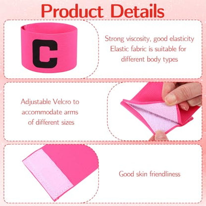 4 Pcs Captain Arm Bands for Soccer, Pink Soccer Captain Armbands, Adjustable Leader Armband for World Cup Party Favors Rugby, Football, Volleyball, Basketball, Sport Player