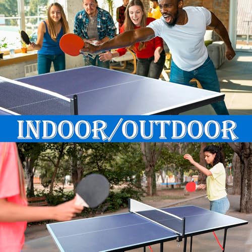 6FT Ping Pong Table Foldable Midsize Table Tennis Table for with Net, Table Tennis Paddles and Balls, MDF Multi-Use Family Game Table Assembly Free for Kid Teenager Adult, Compact & Portable