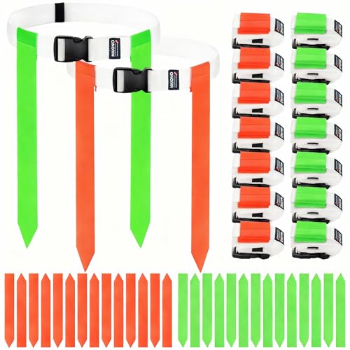 Flag Football Belts, Set of Flag Football Flags for Kids Adults, and Youth, Adjustable Flag Football Set 14 Players - color: Orange and Lime Green