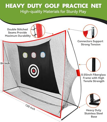 Golf Net: 10x7ft Heavy Duty Golf Practice Net for Indoor/Outdoor Training, Portable Golf Hitting Net with Carry Bag, Ideal Golf Training Aid for Golfers Backyard Driving Chipping Swing (Standard) - style: 10x7ft pro