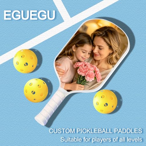 Custom Pickleball Paddles with Photo Text Logo, Personalized Pickleball Paddles with Comfort Grip, Personalized Gifts for Beginners, Lover, Boyfriend, Men (Only One Paddle) - color: white