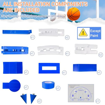 Pro Basketball Court Line Stencil Kit for Concrete – Heavy-Duty Plastic, Waterproof & Reusable Marking Template for Driveways or Playgrounds, Easy Setup with 3-Point & Key Lines