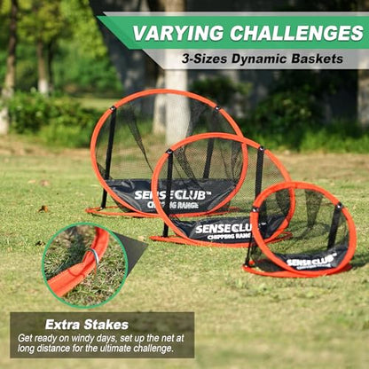 SENSECLUB Foldable Chipping Net with Mat & Balls, Indoor Golf Practice Chipping Target, Backyard Golf Game & Gifts - style: Round Net +Mat +Balls