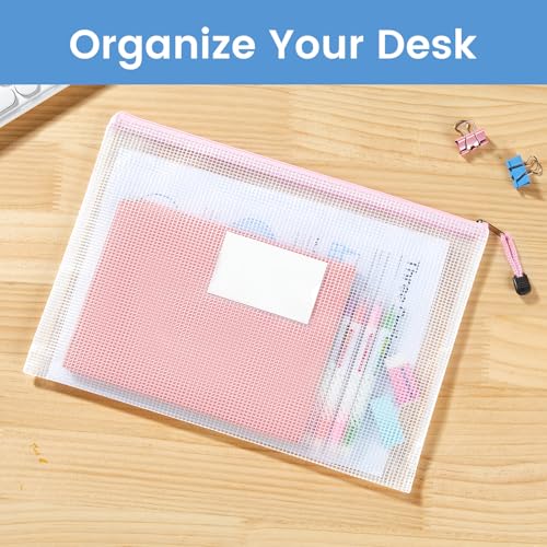 Sooez 20 Pack Mesh Zipper Pouch Bags, A4 Letter Size, Zipper Bags with Label Pocket, Waterproof Pouches for Classroom Organizer, Board Game Toy Storage, Document Bag for Teacher School Office Supplies - style: 20 Pack