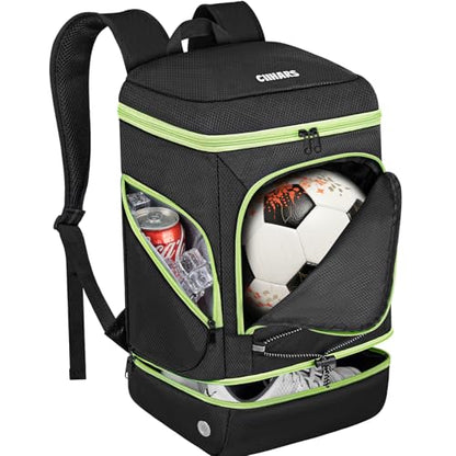 Soccer Bag - Soccer Backpack with Ball Holder,Sport Equipment Bags gifts for soccer stuff Water resistant Includes Separate Cleat Fit Basketball Volleyball Football - color: sport soccer bag 2025 BLACK GREEN