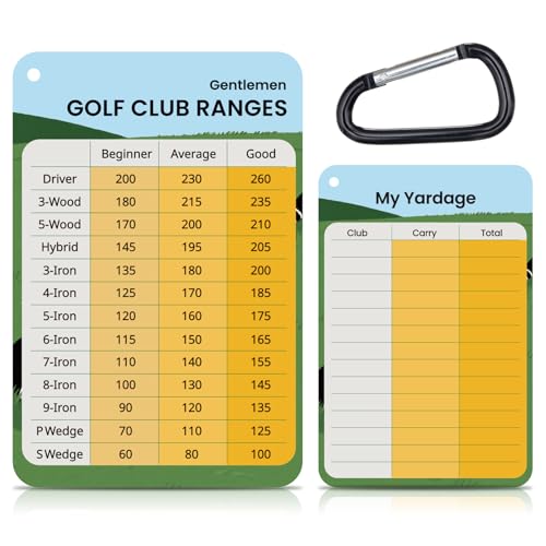 Golf Club Distance Card, 2 Pack Waterproof Golf Yardage Card, Range Chart, Quick Reference Guide with Clip, Golf Accessories for Men and Women Golfers - color: 2PCS Yellow-Gentlemen