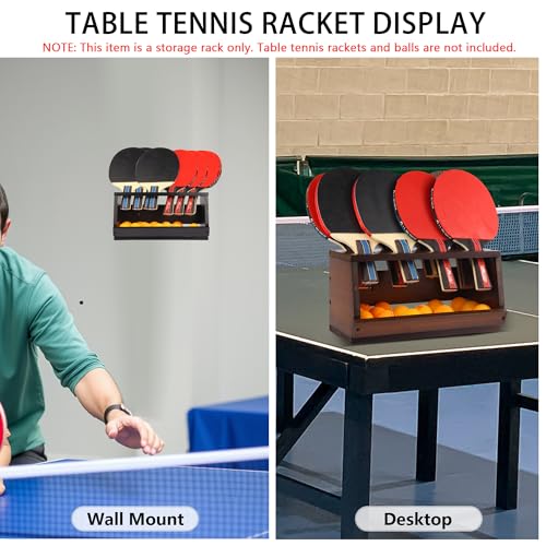 Ping Pong Paddle Holder Wall Mount & Desktop 2-in-1,Table Tennis Racket Display Organizer Holds 8 Rackets, Ping Pong Paddle Storage Rack in Game Room, Man Cave, Office, Home - color: Black