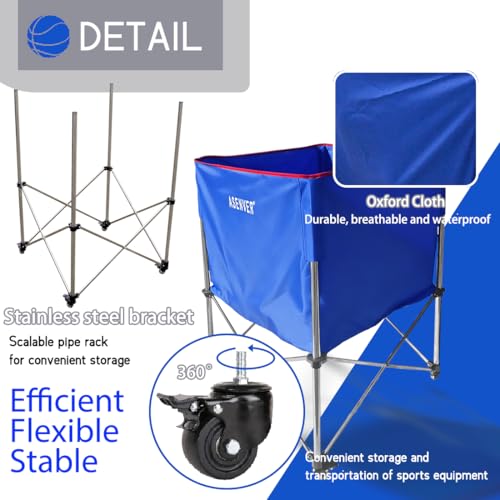 Large Capacity Basketball Collecting Cart Portable Volleyball Hopper Removabale Ball Storage Caddy with Lockable Wheels