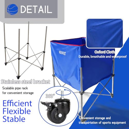 Large Capacity Basketball Collecting Cart Portable Volleyball Hopper Removabale Ball Storage Caddy with Lockable Wheels