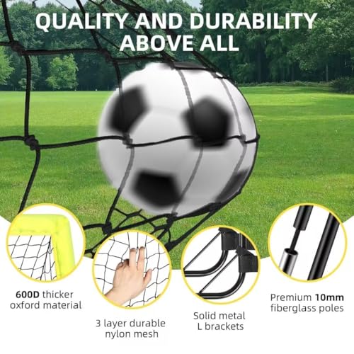 Soccer Goal, Soccer Goals for Backyard, 6x4ft Portable Pop Up Soccer Net Set, Soccer Training Equipment with Soccer Ball, Ladder and Cones - color: Yellow