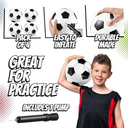 PlayBolt Soccer Ball Size 4 with Pump - Black & White Training Practice & Match Ball for Kids, Youth and Adults (Pack of 1 or 4)