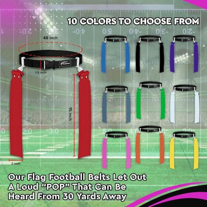 Trained Man Flag Football Belts, Adjustable Flag Football Set for Sports Teams, Training & Competition - color: Green 10 Man Pop Flag Football Set, style: 10 Man Flag Football Sets