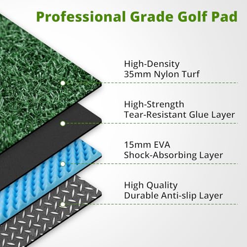 Golf Hitting Mat Practice Mat for Indoor Outdoor Simulator, 4x5 & 6x4 FT, Premium Nylon or Multi-Surface Turf, 35-55mm High-Elastic EVA, Joint-Friendly, Includes Balls & Patented Tees, Home Garage - size: 5' x 4' x 2.1" Ultra - 50MM